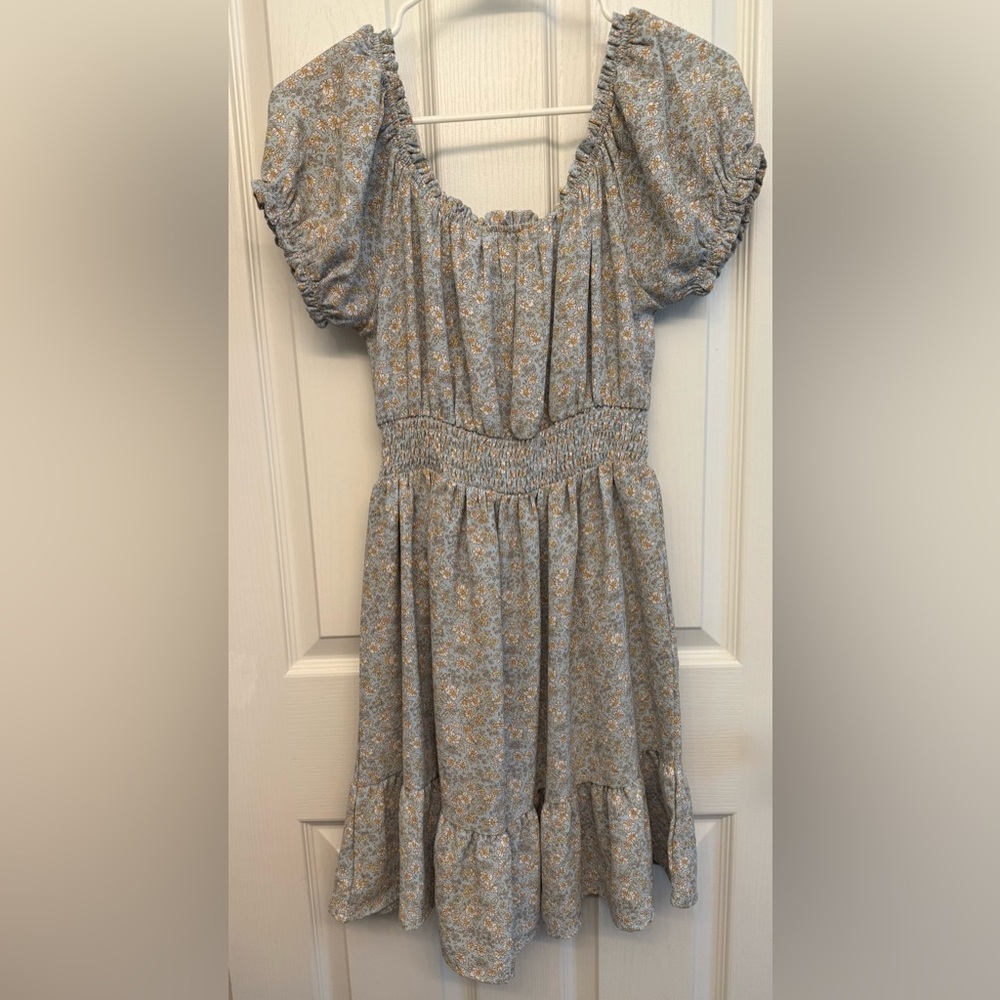 Floral Blue Puff Sleeve Dress - Picture 2 of 2